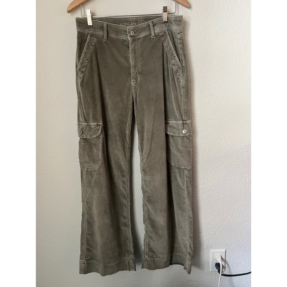 American Eagle Corduroy Cargo Pants Womens Wide Leg Olive Green Utility Trousers
